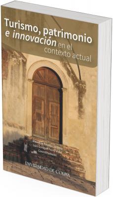 La portada muestra una fotografía de una antigua fachada arquitectónica, de apariencia colonial o misional, con un arco de medio punto que enmarca una puerta de madera doble. Las paredes están envejecidas, con manchas de humedad y texturas de desgaste, lo que aporta autenticidad histórica. La escena está iluminada por una luz cálida, posiblemente al atardecer.  En la parte inferior izquierda, sobre los escalones de piedra rústica, se observa a un niño pequeño sentado solo, con ropa oscura y una expresión pensativa, lo que introduce un elemento humano y social a la imagen.  La tipografía del título está ubicada en la parte superior, en blanco y cursiva para la palabra innovación, destacando el contraste entre lo tradicional y lo contemporáneo. El nombre de los coordinadores aparece sobre la escalera, centrado.