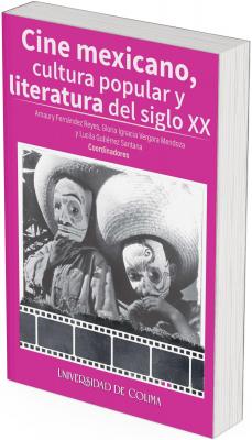 El fondo de la portada es de color fucsia intenso, un tono que destaca fuertemente y evoca lo popular y vibrante. Al centro, enmarcada en blanco, se encuentra una fotografía en blanco y negro que retrata a dos personas (parecen ser un adulto y un niño) usando máscaras de calavera y sombreros grandes de charro. El adulto se cubre parcialmente el rostro con la mano y ambos personajes parecen mirar de frente. Esta imagen remite de inmediato al imaginario del Día de Muertos, uno de los íconos culturales más representativos de México.  Debajo de la fotografía hay una tira de película cinematográfica con cuadros vacíos, estilizada, que refuerza visualmente la temática del cine.