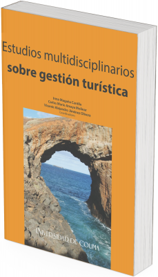 Título principal: Estudios multidisciplinarios sobre gestión turística El título aparece centrado en la parte superior, escrito en letras mayúsculas y minúsculas con una tipografía moderna, clara y sin serifas. El fondo es completamente color naranja brillante, lo que aporta energía y calidez al diseño.  La frase “Estudios multidisciplinarios” está en color negro, mientras que  “sobre gestión turística” está destacada en negritas y también en color negro, lo que resalta el enfoque temático del libro.  Autores (coordinadores): Los nombres de los coordinadores están en una línea centrada, en color negro y tipografía simple:  Irma Magaña Carrillo  Carlos Mario Amaya Molinar  Vicente Alejandro Jiménez Olivera  Debajo de los nombres aparece la palabra “Coordinadores” en letras más pequeñas.  Institución: Universidad de Colima Esta leyenda aparece en la parte inferior de la imagen principal, en letras blancas con la tipografía institucional característica de la Universidad.