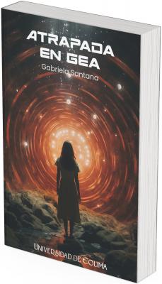 The cover art has a science fiction or fantasy style, combining cosmic and terrestrial elements. In the center of the image is a female figure with her back to the viewer, wearing a light-colored dress and with her hair loose. She stands on a rocky, arid landscape, with a small stream reflecting the light around her. In front of her is a luminous vortex with reddish and orange hues, its circular lines suggesting an interdimensional tunnel or a portal to another reality. Within the vortex are points of light resembling stars or moving, glowing particles. From above, beams of white light descend upon the scene, as if from an opening in the sky or a source of superior energy. The environment blends natural and futuristic elements, suggesting a setting on another planet, a parallel reality, or an unknown world.