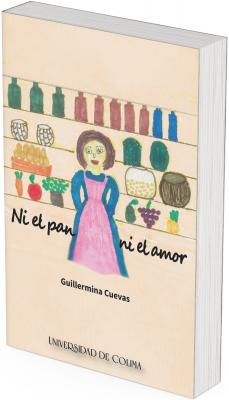 The cover features a childlike or naive illustration style—simple, colorful, and with deliberately innocent lines—as if drawn with crayons or colored pencils. Everything is hand-drawn with a warm and nostalgic feel. In the center of the image is a woman with light brown hair, round glasses, a smiling face, and rosy cheeks. She wears a pink apron over a blue dress, suggesting she is working, possibly in a shop or kitchen. The woman stands in front of a backdrop of shelves containing various household items and food products: bottles, baskets, fruits and vegetables such as carrots, tomatoes, grapes, pineapple, eggs, and herbs. Earthenware jugs, jars, and canisters are also visible, arranged as in a small grocery store or an old-fashioned kitchen.