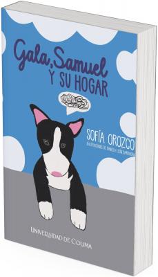 The cover features a light blue background with white clouds, giving the impression of a clear sky. In the center is a small black and white dog with pink ears, seemingly resting on a gray surface. Its expression is tender and somewhat melancholic, with dark eyes and a pink muzzle. Above the dog is a speech bubble containing a black scribble, suggesting the animal has confused thoughts, worries, or a story to tell.
